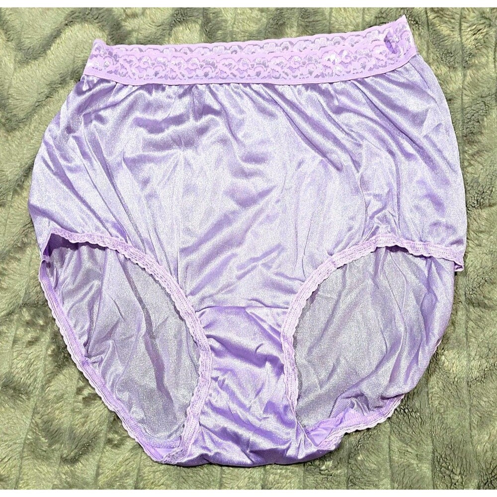 Hanes Womens Vintage Womens Size 9 Lilac Purple Nylon Granny Panties Brief Lace